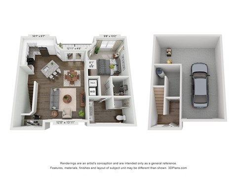 Floor plan for 1 bed, 1 bath, 967 sqft